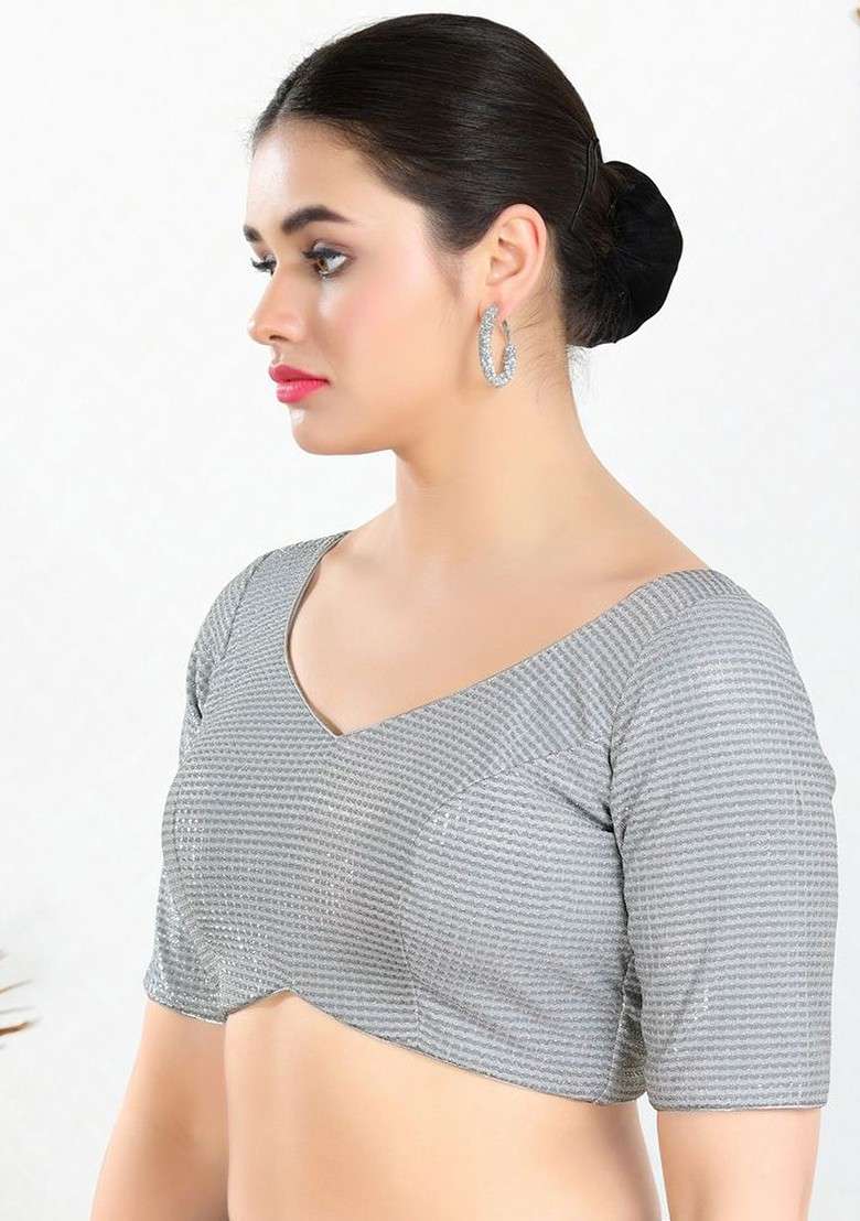 Women Round Neck Padded Saree Blouse - Indya