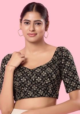 Embroidered Sweetheart Neck Padded Saree Blouse