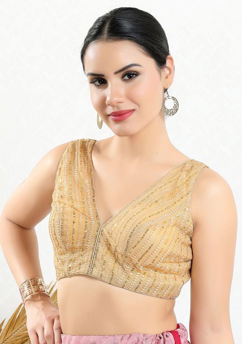 Embroidered V Neck Padded Saree Blouse