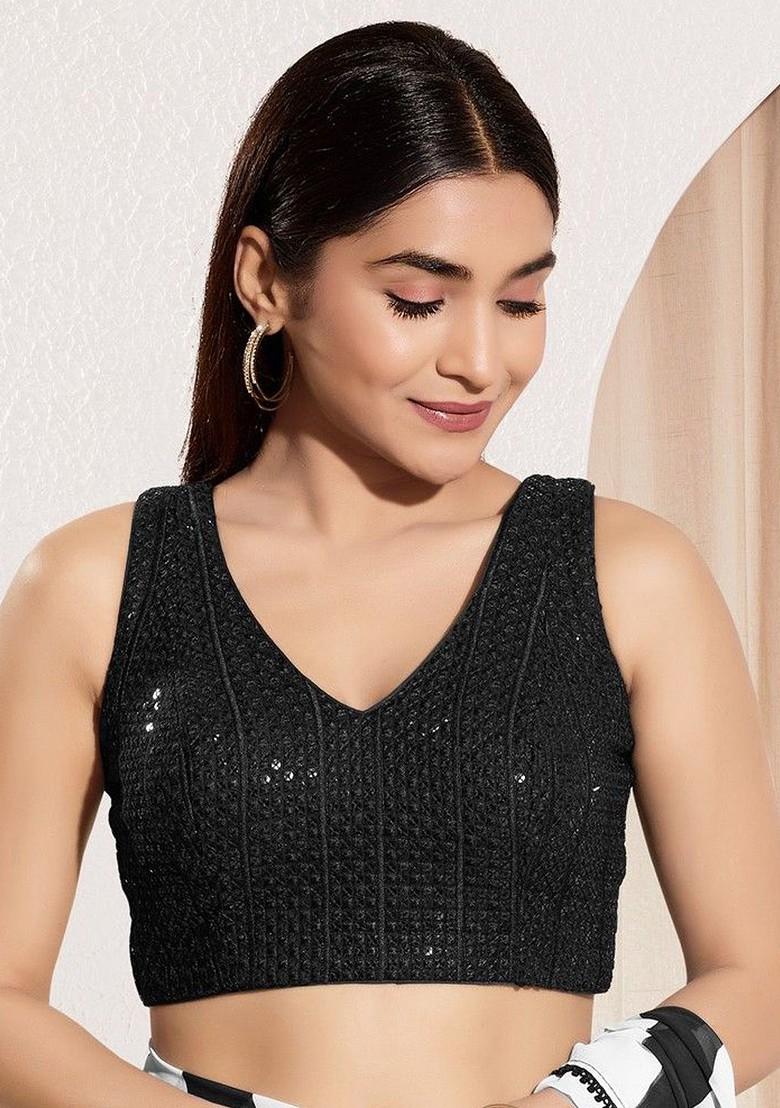 Embroidered V Neck Padded Saree Blouse