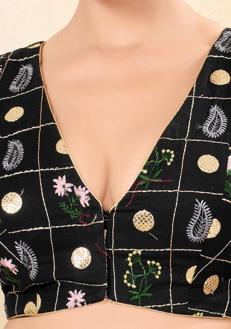 Embroidered Silk V Neck Padded Saree Blouse