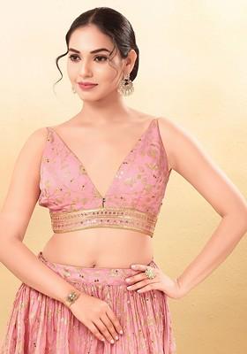 Embroidered Silk V Neck Padded Saree Blouse