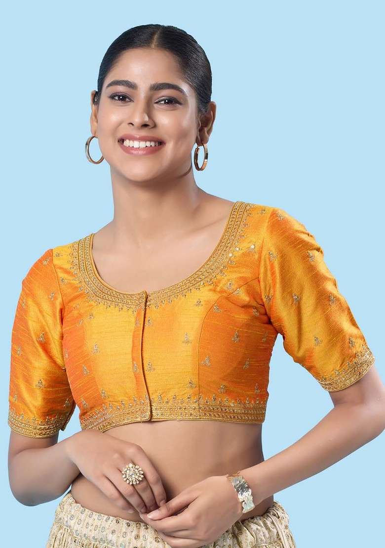 Women Round Neck Padded Saree Blouse - Indya