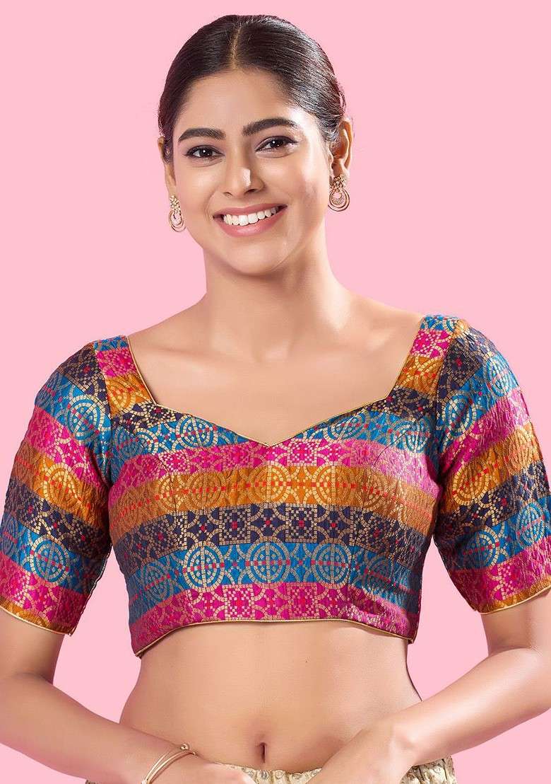 Women Sweetheart Neck Padded Saree Blouse - Indya