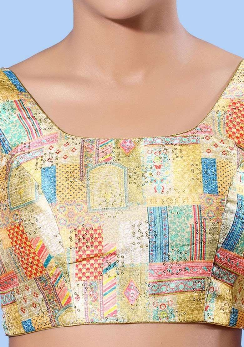 Round Neck Padded Saree Blouse - Indya