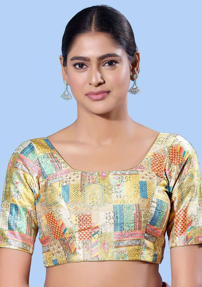 Round Neck Padded Saree Blouse - Indya