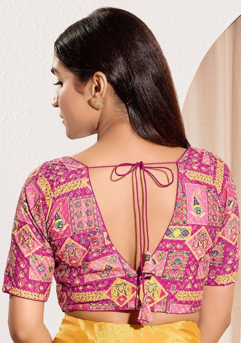 Woven Design V Neck Padded Saree Blouse