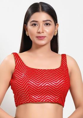 Embroidered Sequinned Silk Sleeveless Saree Blouse