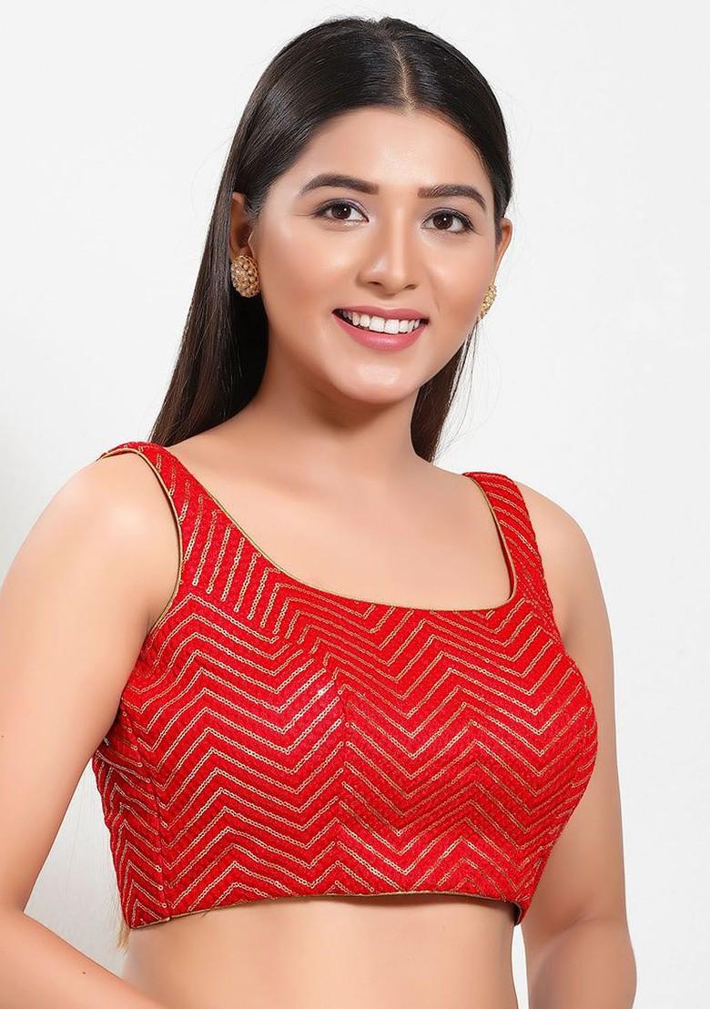 Embroidered Sequinned Silk Sleeveless Saree Blouse