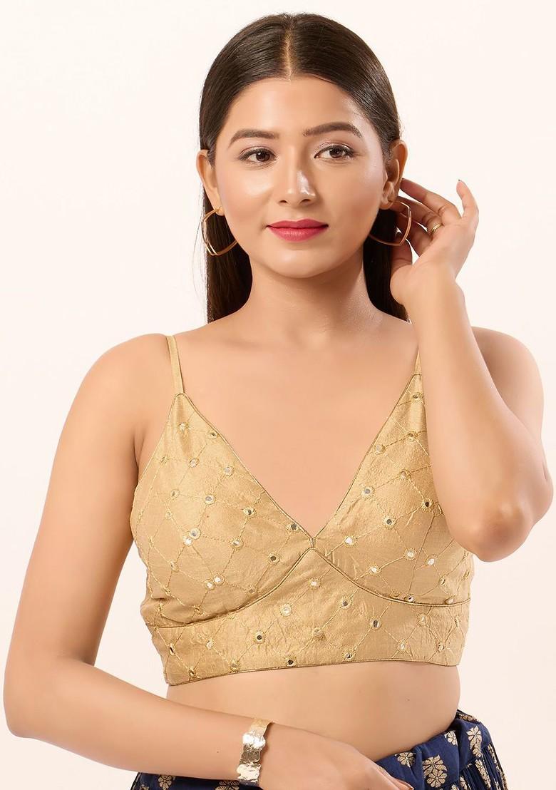 Embroidered Silk V Neck Padded Saree Blouse