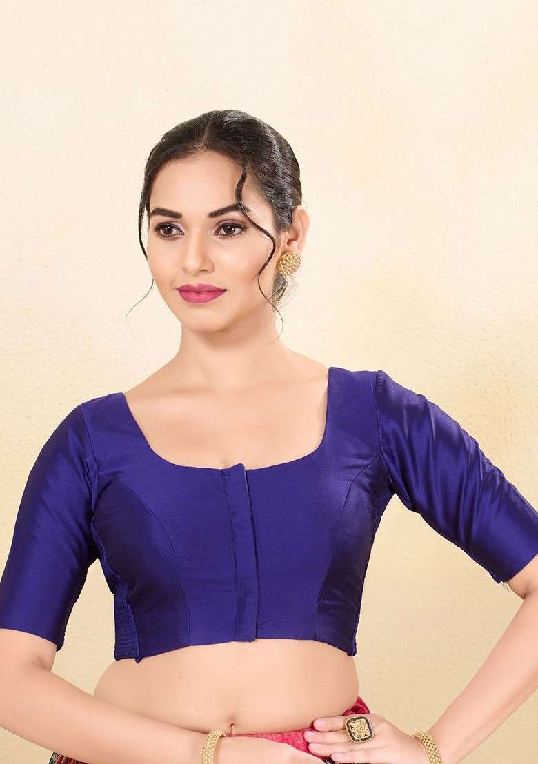 Women Round Neck Padded Saree Blouse - Indya