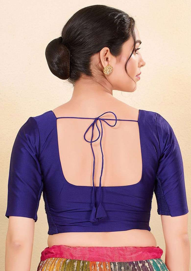 Women Round Neck Padded Saree Blouse - Indya