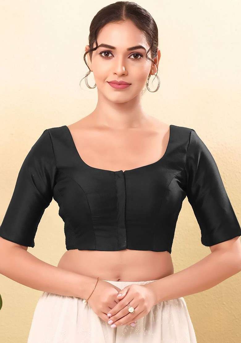 Women Round Neck Padded Saree Blouse - Indya