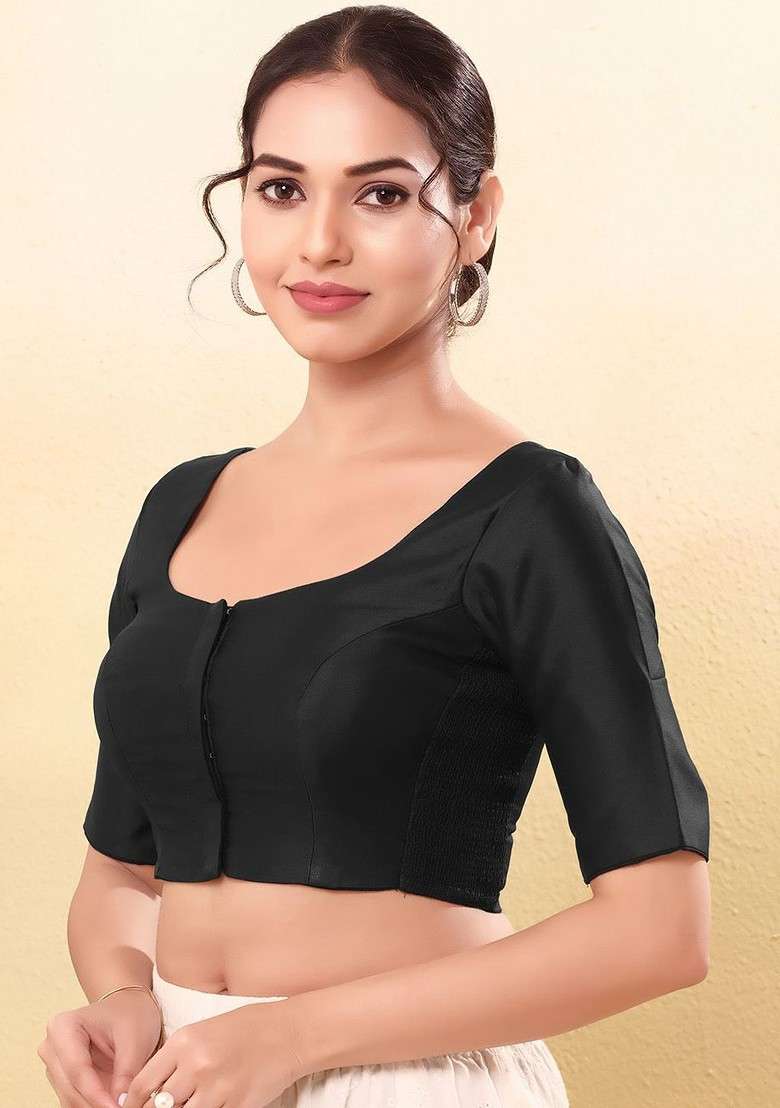 Women Round Neck Padded Saree Blouse - Indya