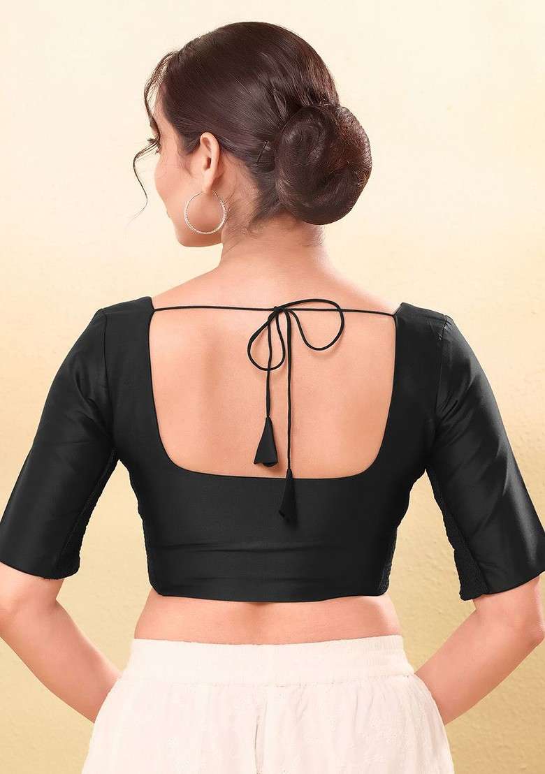 Women Round Neck Padded Saree Blouse - Indya