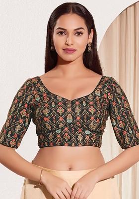 Woven Design Sweetheart Neck Padded Saree Blouse