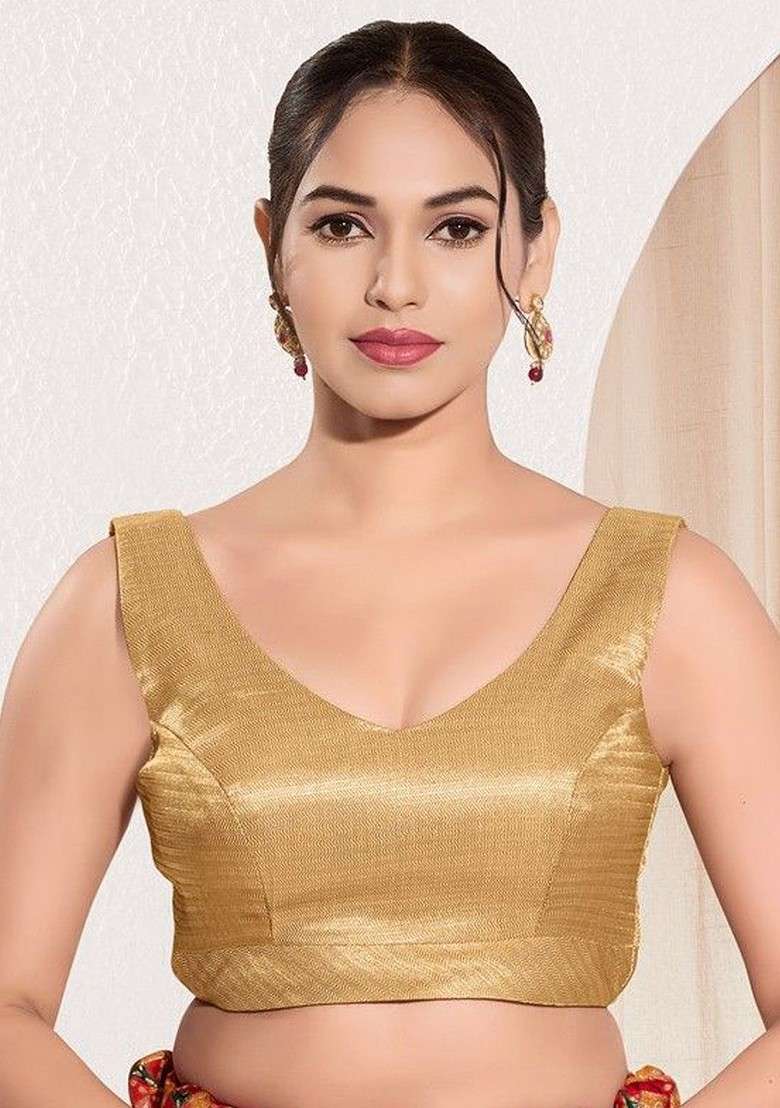 V Neck Padded Saree Blouse - Indya