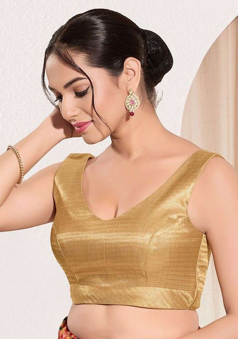 V Neck Padded Saree Blouse - Indya