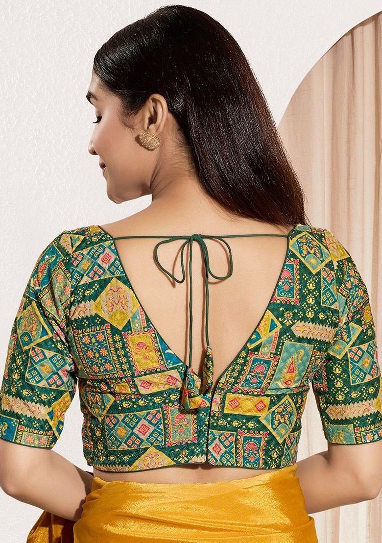 Woven Design V Neck Padded Saree Blouse