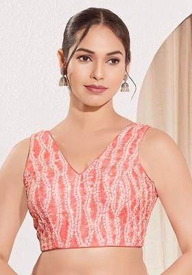 Woven Design V Neck Padded Saree Blouse