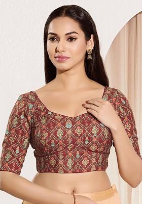 Printed Sweetheart Neck Padded Saree Blouse