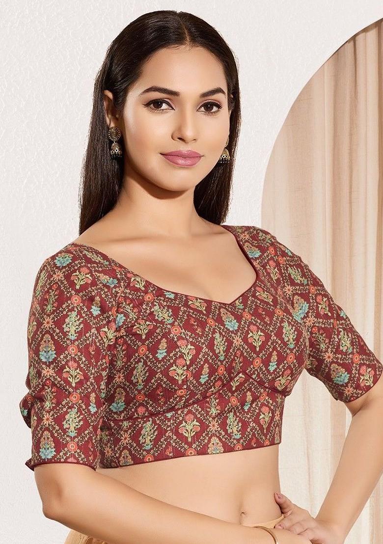 Printed Sweetheart Neck Padded Saree Blouse