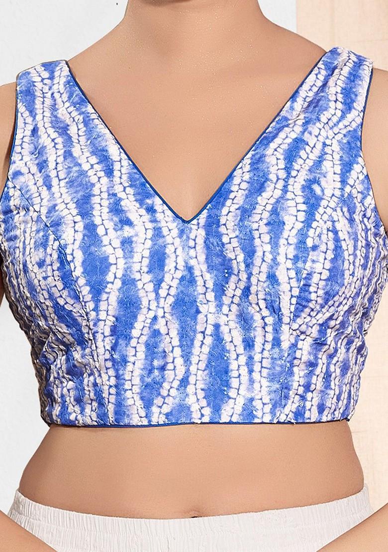 Printed V Neck Padded Saree Blouse