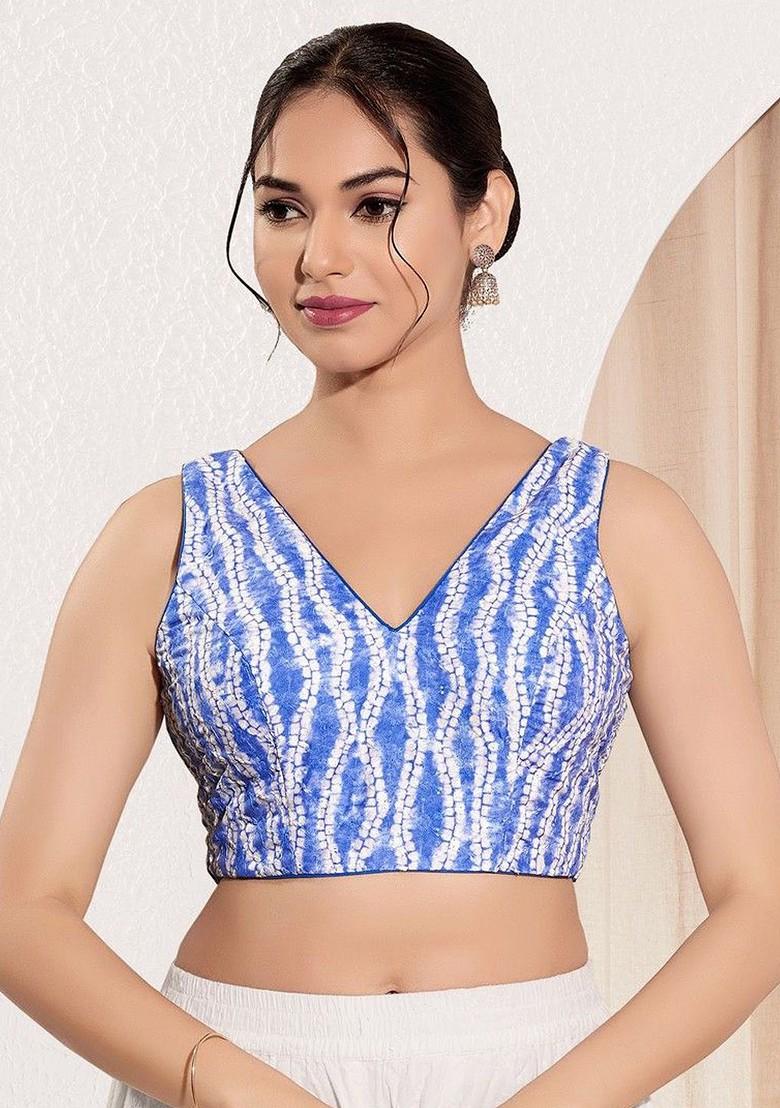 Printed V Neck Padded Saree Blouse