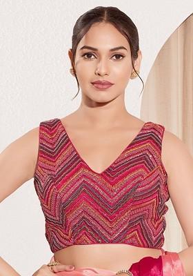 Embroidered V Neck Padded Saree Blouse