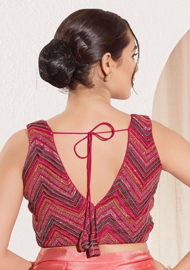 Embroidered V Neck Padded Saree Blouse