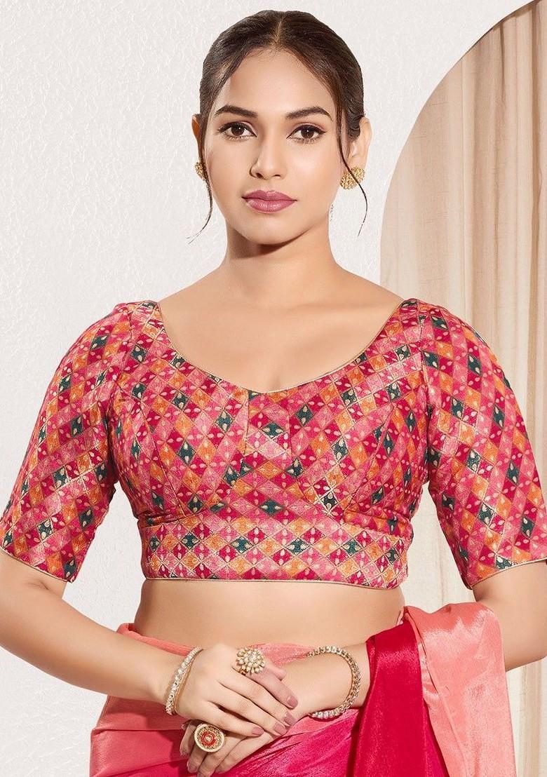 Woven Design Silk Sweetheart Neck Padded Saree Blouse