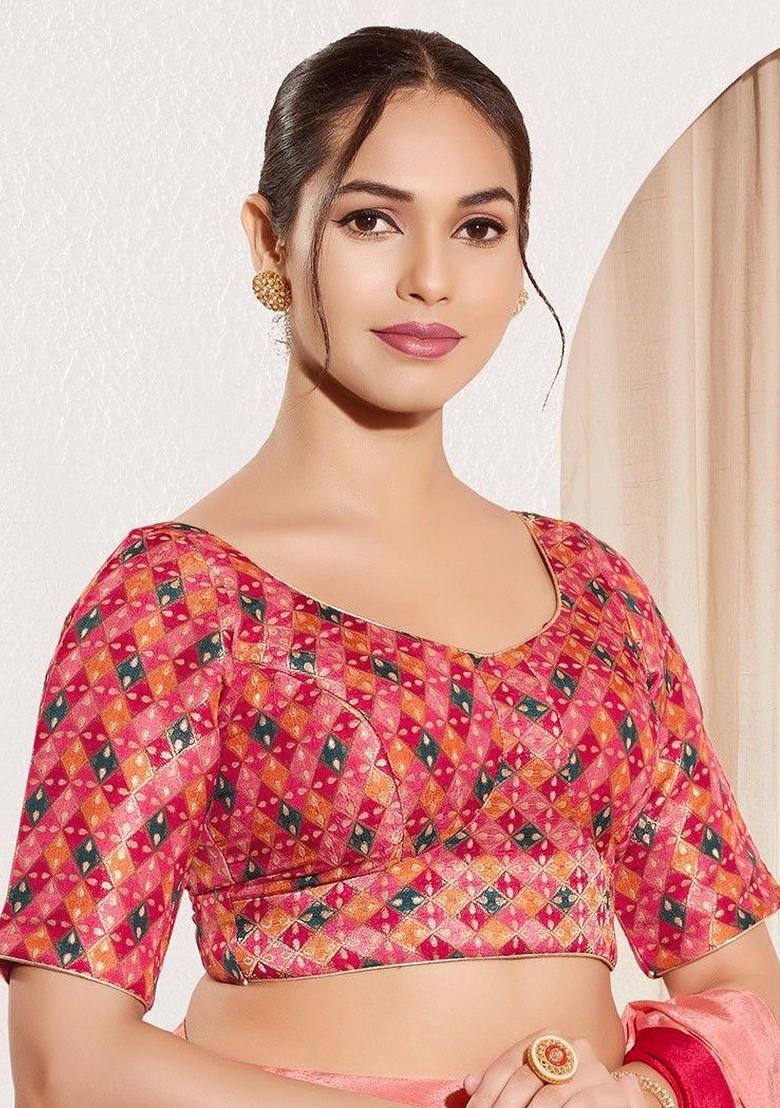 Woven Design Silk Sweetheart Neck Padded Saree Blouse