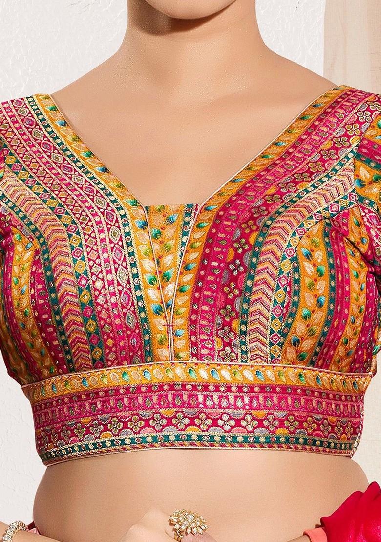 Woven Design V Neck Padded Saree Blouse