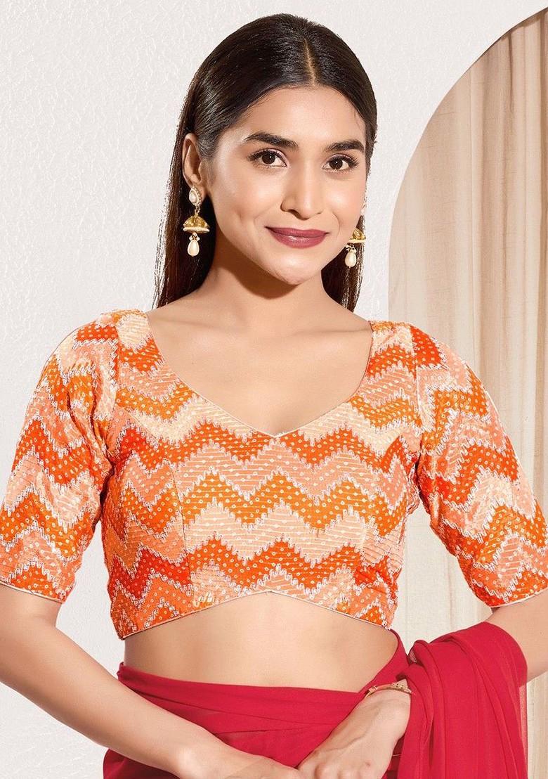 Printed V Neck Padded Saree Blouse