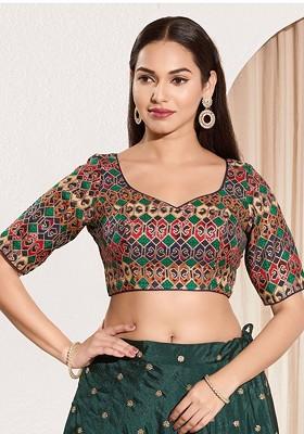 Woven Design Brocade Sweetheart Neck Padded Saree Blouse