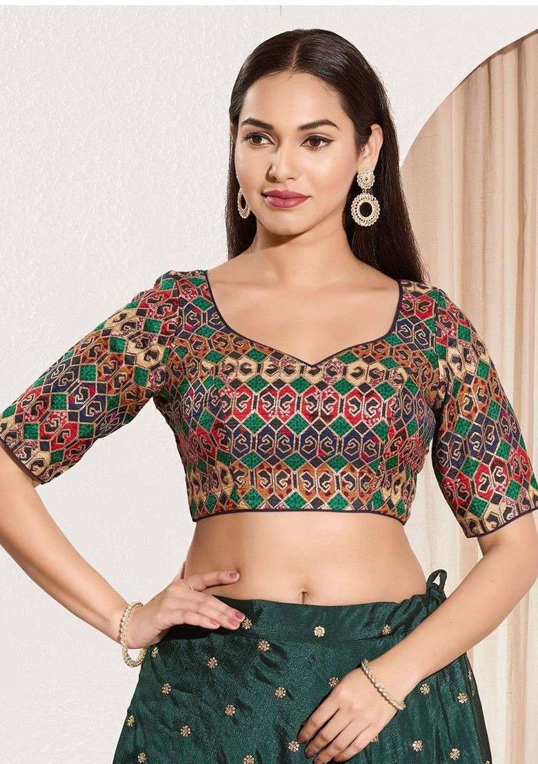 Woven Design Brocade Sweetheart Neck Padded Saree Blouse - Indya
