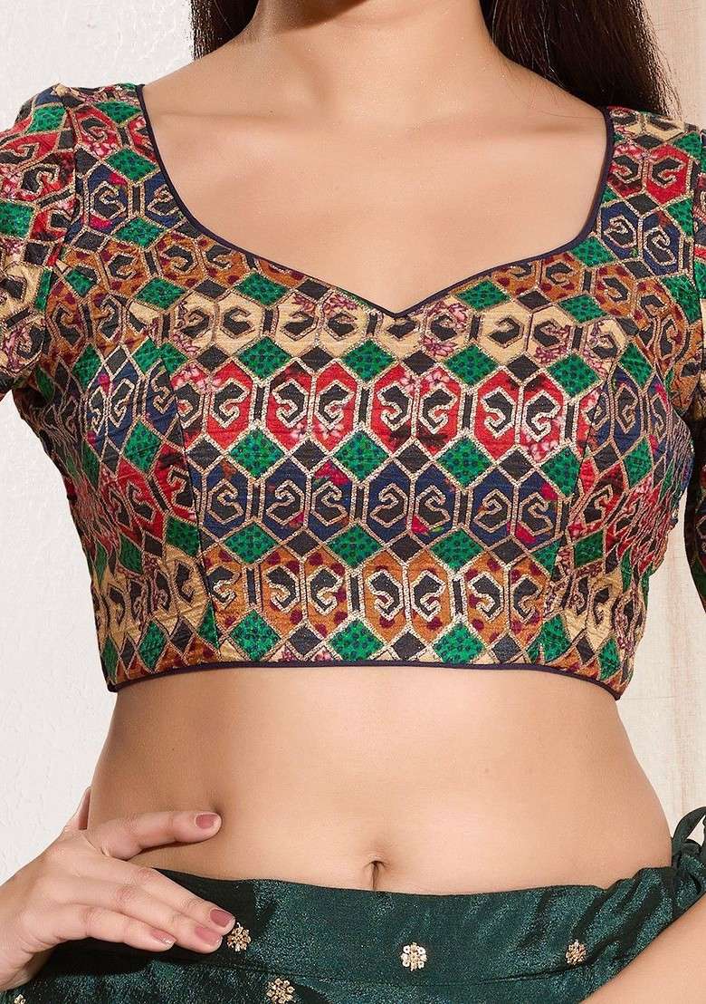Woven Design Brocade Sweetheart Neck Padded Saree Blouse - Indya