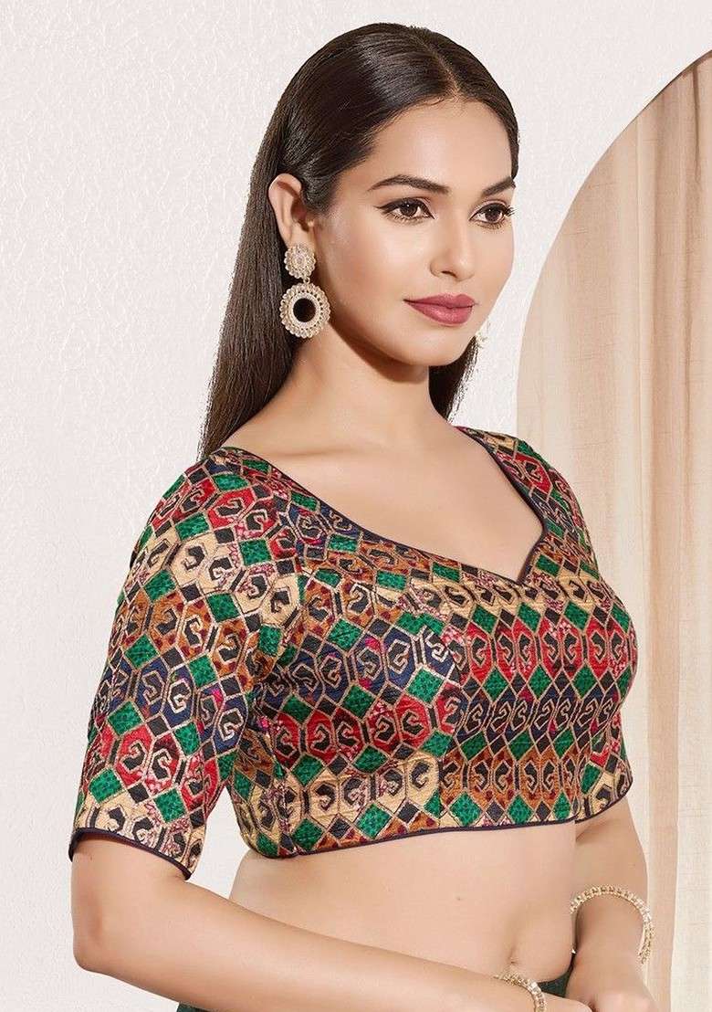 Woven Design Brocade Sweetheart Neck Padded Saree Blouse - Indya