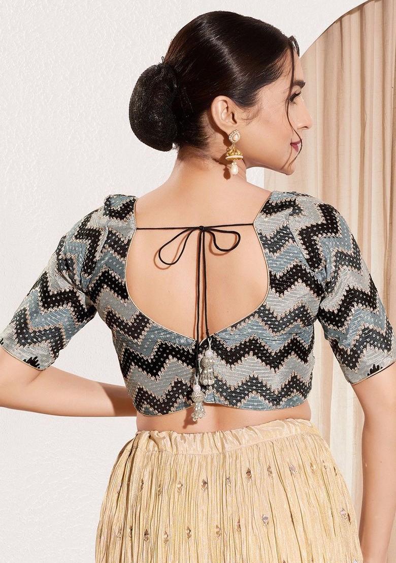 Printed V Neck Padded Saree Blouse