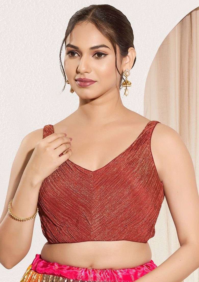 Woven Design Padded V Neck Saree Blouse - Indya