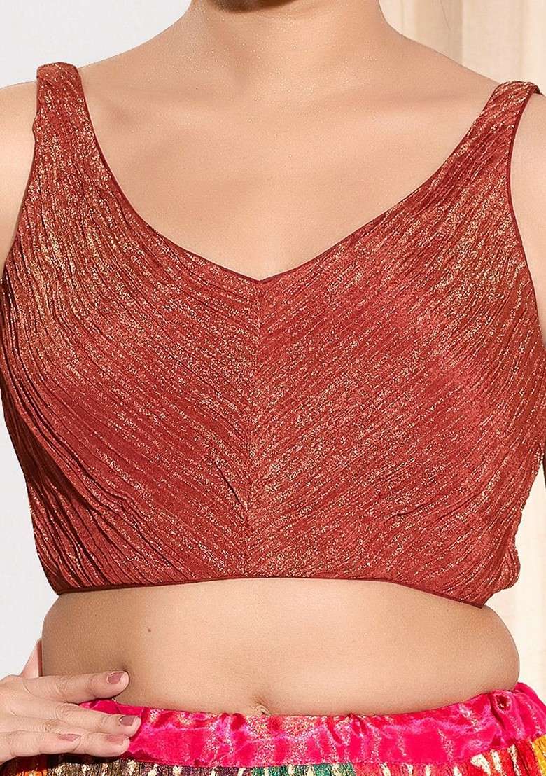 Woven Design Padded V Neck Saree Blouse - Indya