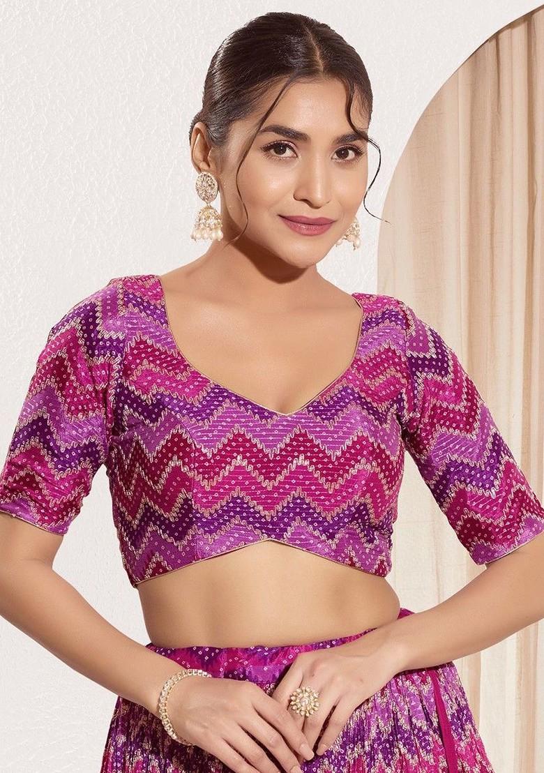 Printed V Neck Padded Saree Blouse