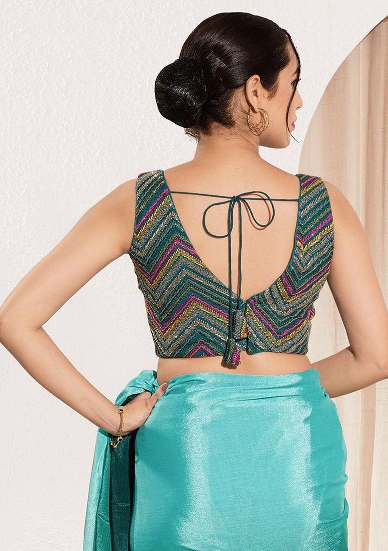 Embroidered V Neck Padded Saree Blouse