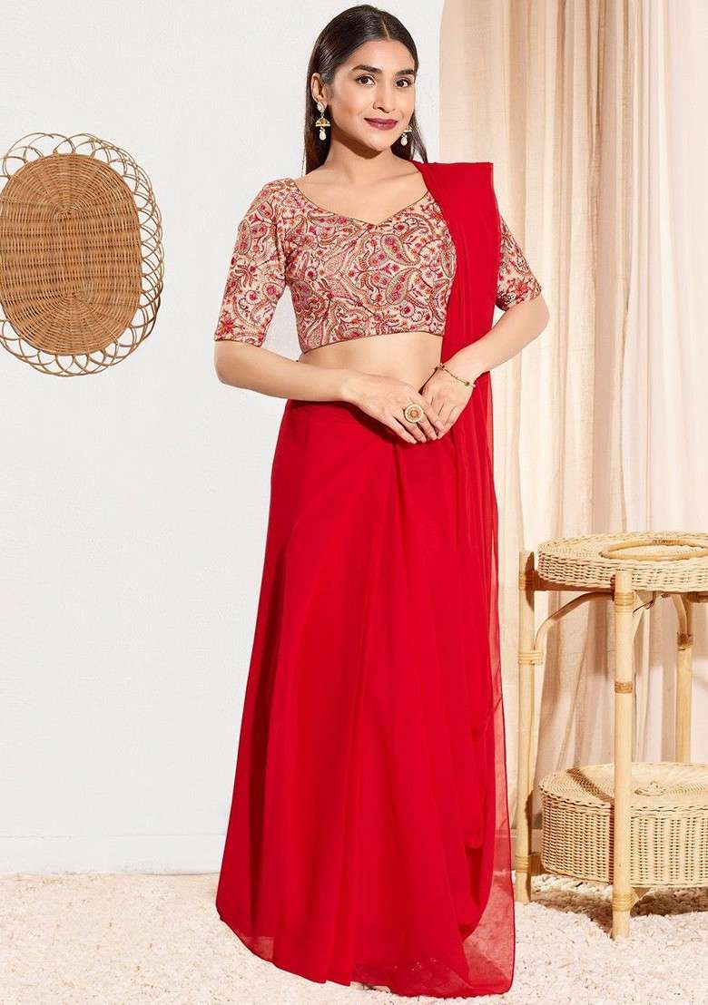 Embroidered Cotton Sweetheart Neck Padded Saree Blouse - Indya