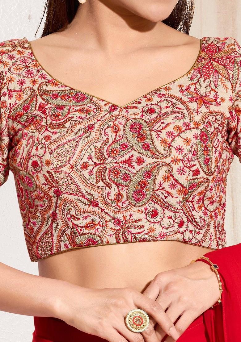 Embroidered Cotton Sweetheart Neck Padded Saree Blouse