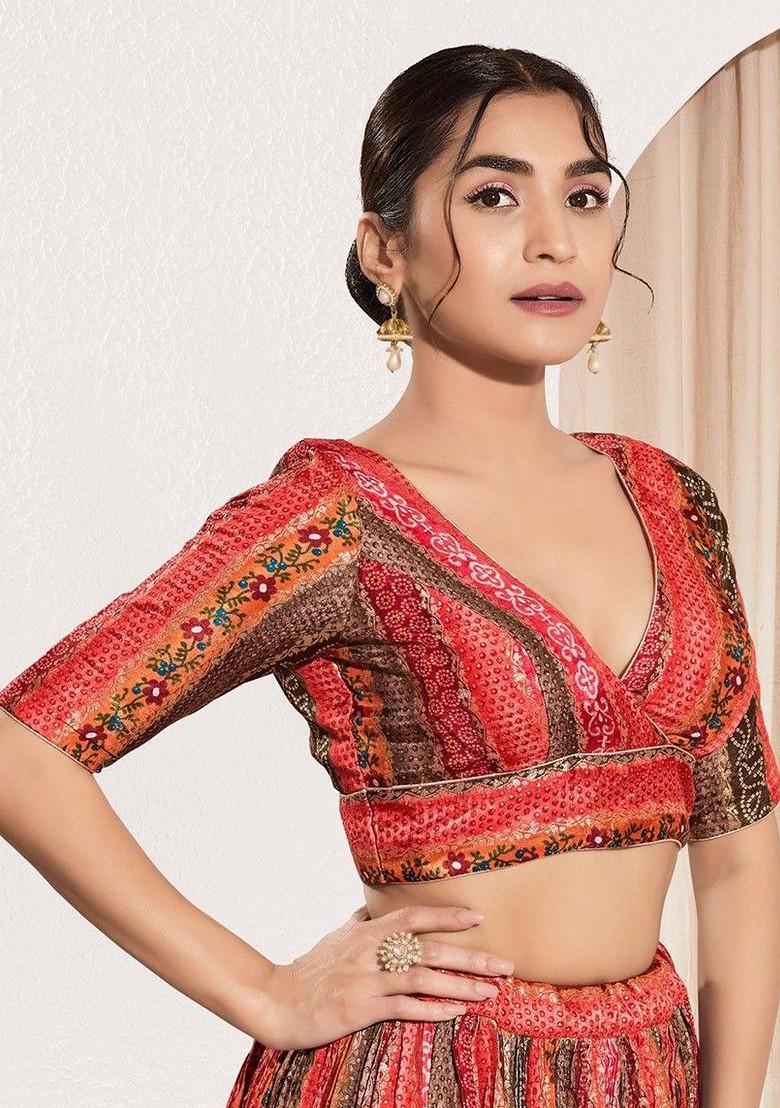 Woven Design Brocade V Neck Padded Saree Blouse