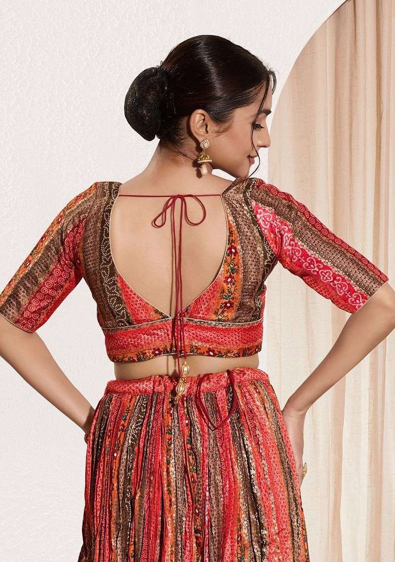 Woven Design Brocade V Neck Padded Saree Blouse - Indya