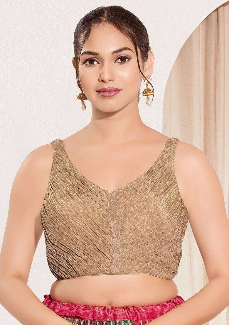 V Neck Padded Saree Blouse - Indya