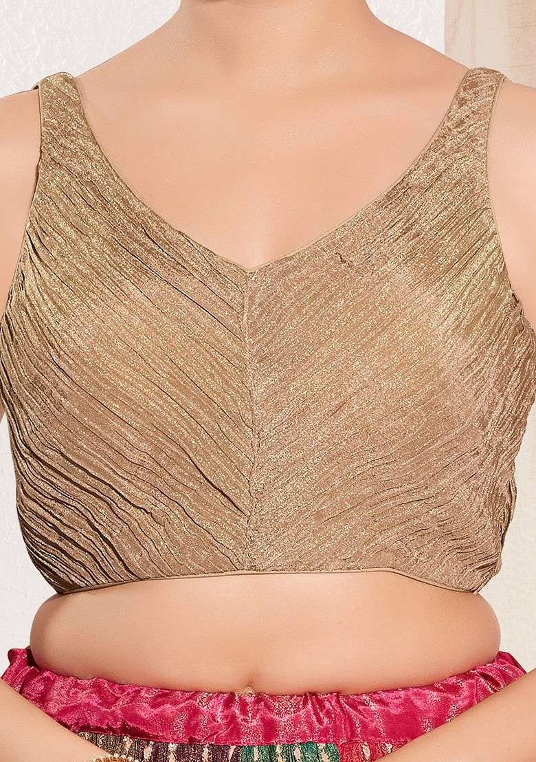V Neck Padded Saree Blouse - Indya