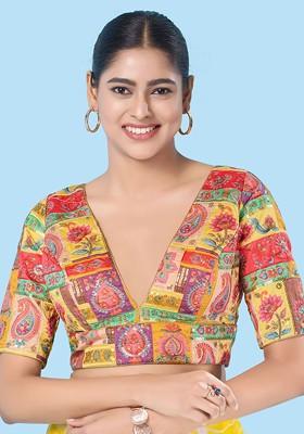 Embroidered V Neck Padded Saree Blouse